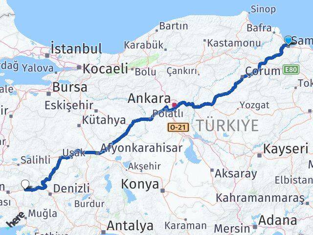 Samsun Nazilli Aydın Arası Kaç Km - Yol Haritası