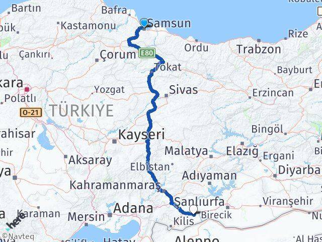 Samsun Nizip Gaziantep Arası Kaç Km - Yol Haritası