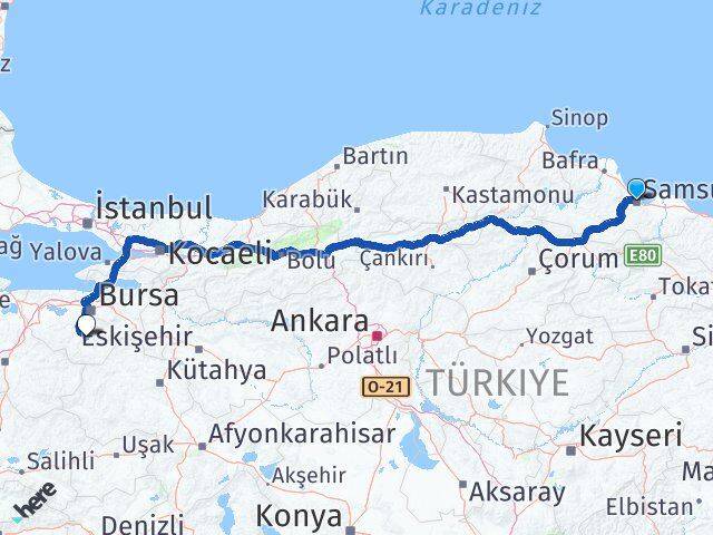 Samsun Orhaneli Bursa Arası Kaç Km - Yol Haritası