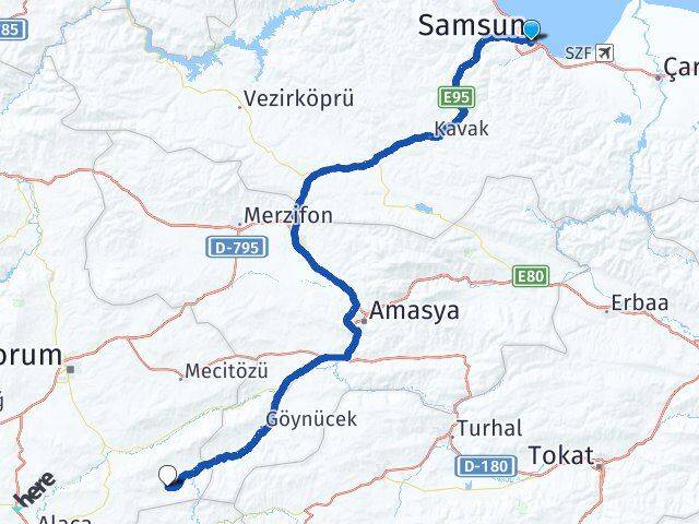 Samsun Ortaköy Çorum Arası Kaç Km - Yol Haritası
