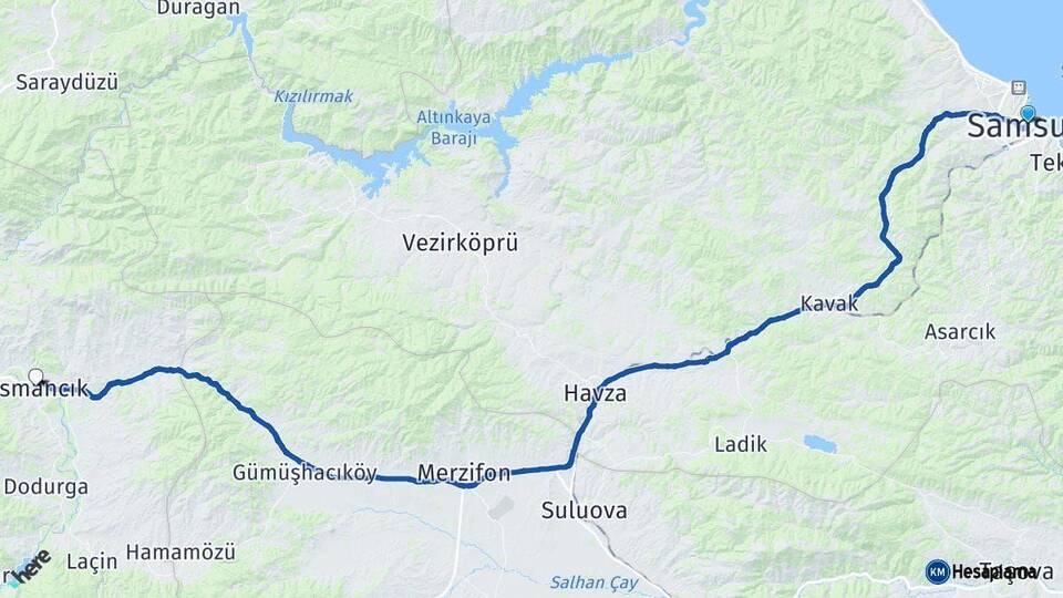 Samsun Osmancık Çorum Arası Kaç Km - Yol Haritası