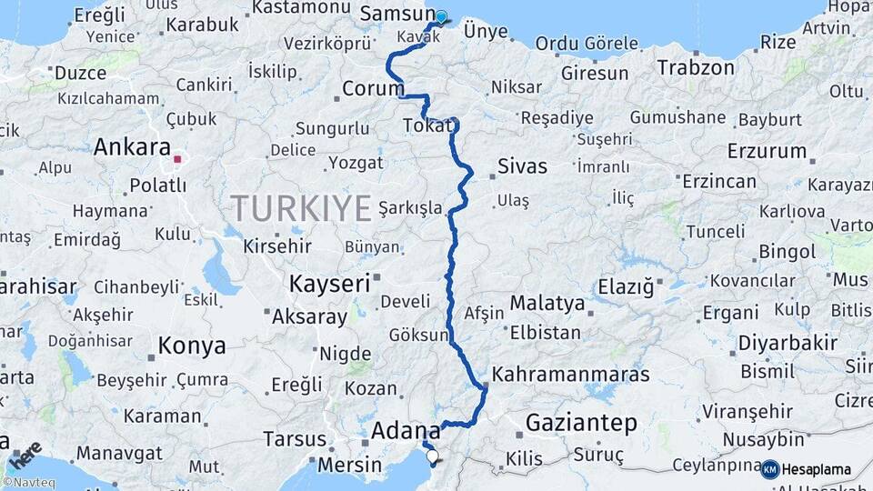 Samsun Payas Hatay Arası Kaç Km - Yol Haritası