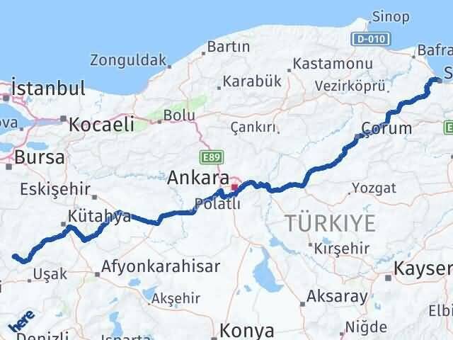 Samsun Pazarlar Kütahya Arası Kaç Km - Yol Haritası
