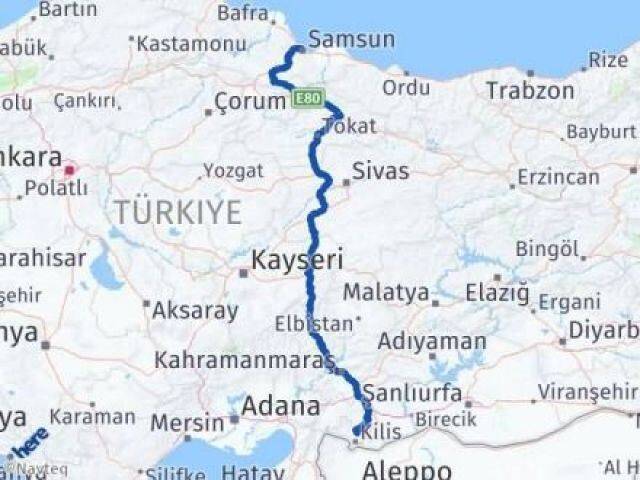 Samsun Polateli Kilis Arası Kaç Km - Yol Haritası