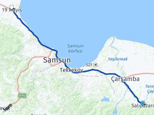 Samsun Salıpazarı 19 Mayıs Arası Kaç Km - Yol Haritası