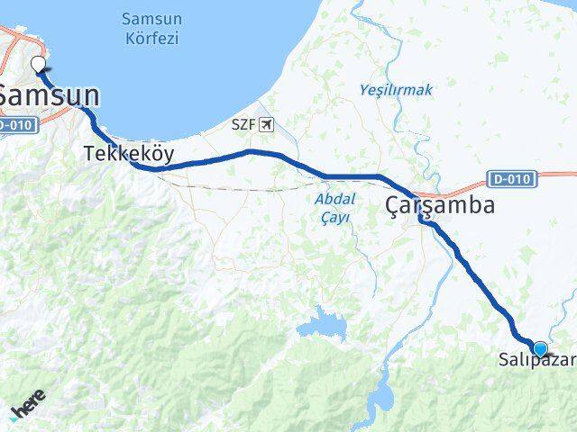 Samsun Salıpazarı İlkadım Arası Kaç Km - Yol Haritası