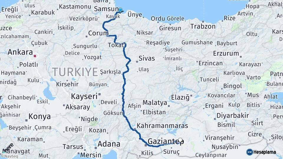 Samsun Şanlıurfa Arası Kaç Km - Yol Haritası