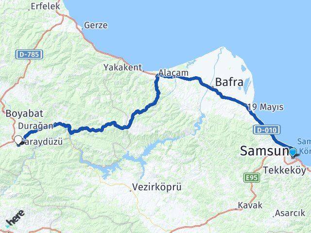 Samsun Saraydüzü Sinop Arası Kaç Km - Yol Haritası