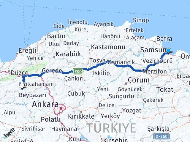 Samsun Seben Bolu Arası Kaç Km - Yol Haritası