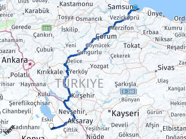 Samsun Sultanhanı Aksaray Arası Kaç Km - Yol Haritası