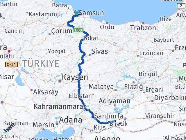 Samsun Suruç Şanlıurfa Arası Kaç Km - Yol Haritası