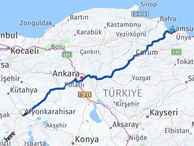 Samsun Tekkeköy Afyonkarahisar Arası Kaç Km - Yol Haritası
