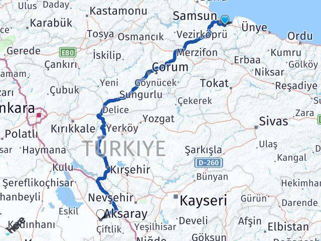 Samsun Tekkeköy Aksaray Arası Kaç Km - Yol Haritası