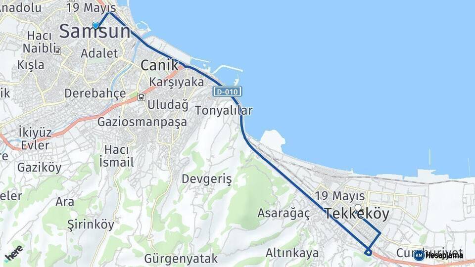 Samsun Tekkeköy Arası Kaç Km - Yol Tarifi