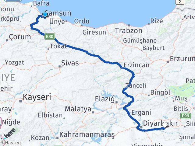 Samsun Tekkeköy Batman Arası Kaç Km - Yol Haritası