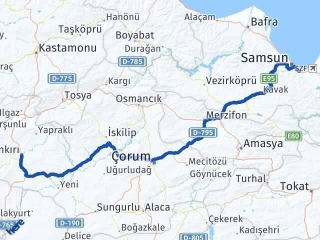 Samsun Tekkeköy Çankırı Arası Kaç Km - Yol Haritası