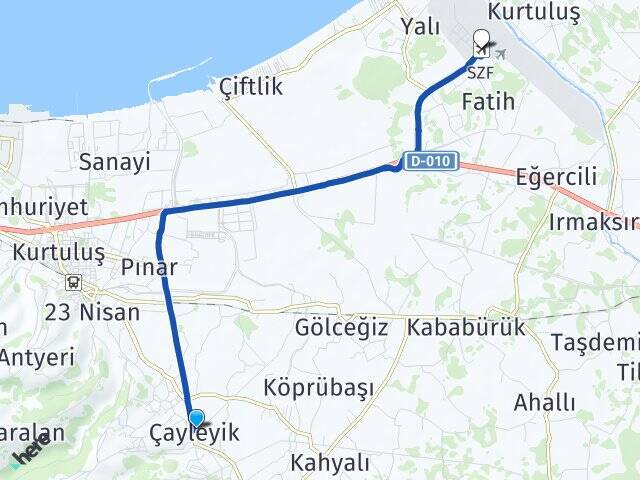 Çayleyik Çarşamba Havalimanı Arası Kaç Km - Yol Tarifi