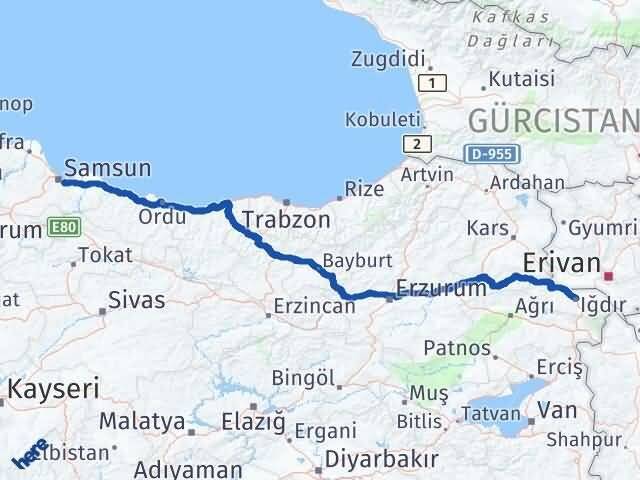 Samsun Tekkeköy Iğdır Arası Kaç Km - Yol Haritası
