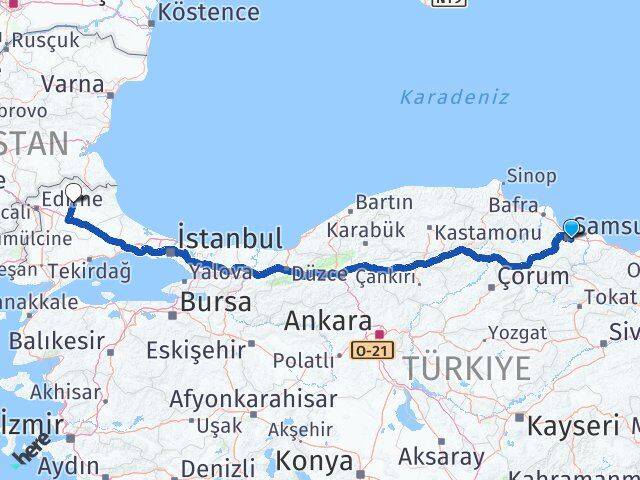 Samsun Tekkeköy Kırklareli Arası Kaç Km - Yol Haritası