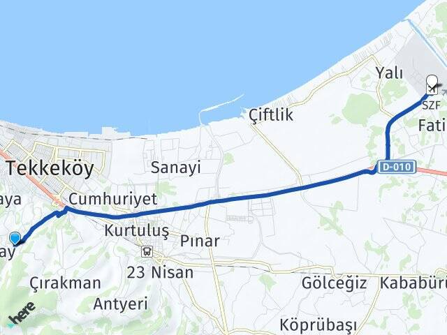 Kutlukent Çarşamba Havalimanı Arası Kaç Km - Yol Tarifi