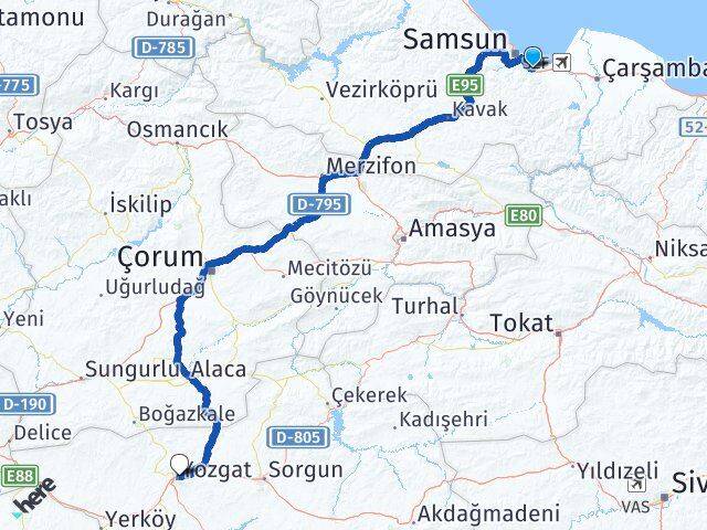 Samsun Tekkeköy Yozgat Arası Kaç Km - Yol Haritası