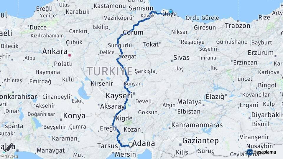 Samsun Terme Adana Arası Kaç Km - Yol Haritası