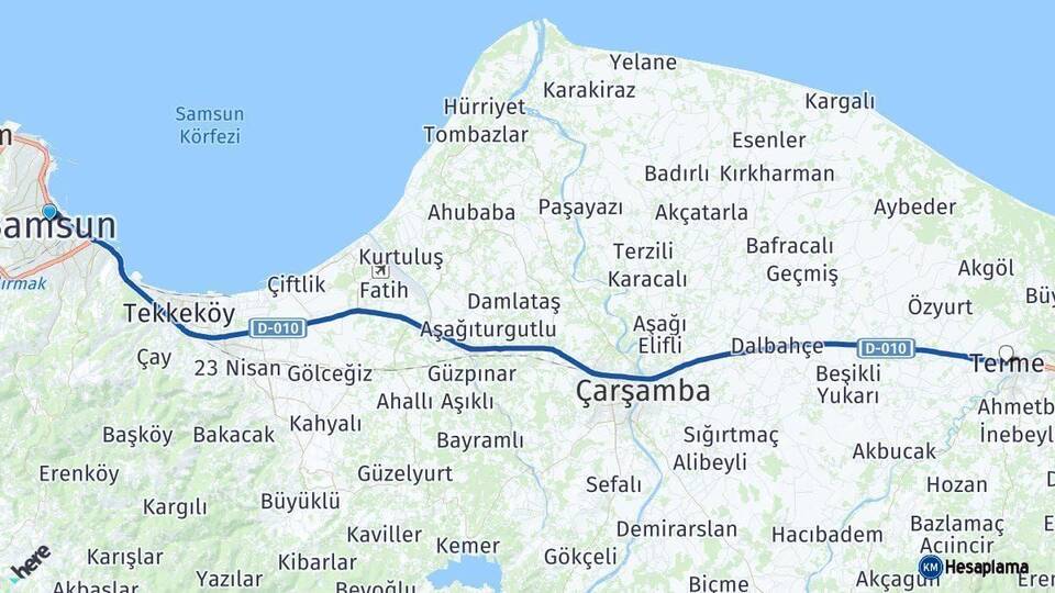 Samsun Terme Arası Kaç Km - Yol Haritası