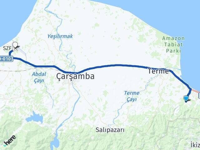 Evci Çarşamba Havalimanı Arası Kaç Km - Yol Tarifi