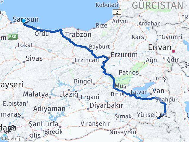 Samsun Terme Hakkari Arası Kaç Km - Yol Haritası