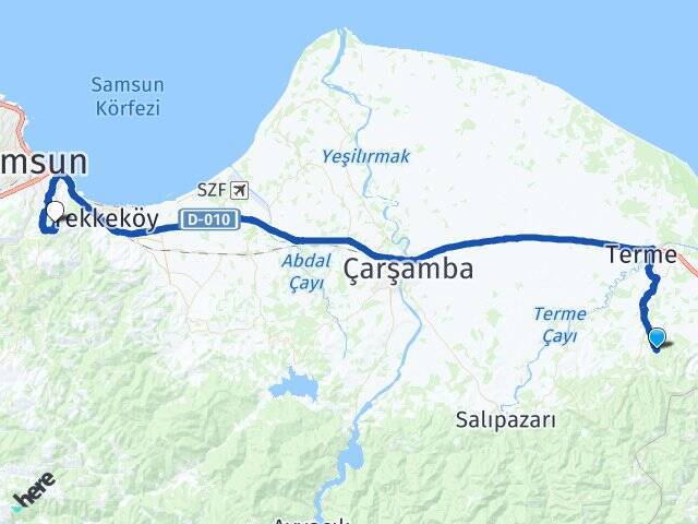 Kocaman Samsun Üniversitesi Arası Kaç Km - Yol Tarifi