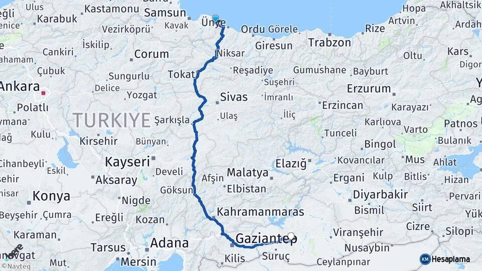 Samsun Terme Şanlıurfa Arası Kaç Km - Yol Haritası