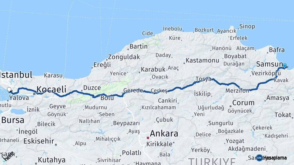 Samsun Tuzla İstanbul Arası Kaç Km - Yol Haritası
