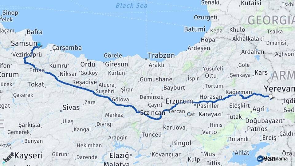 Samsun Tuzluca Iğdır Arası Kaç Km - Yol Haritası