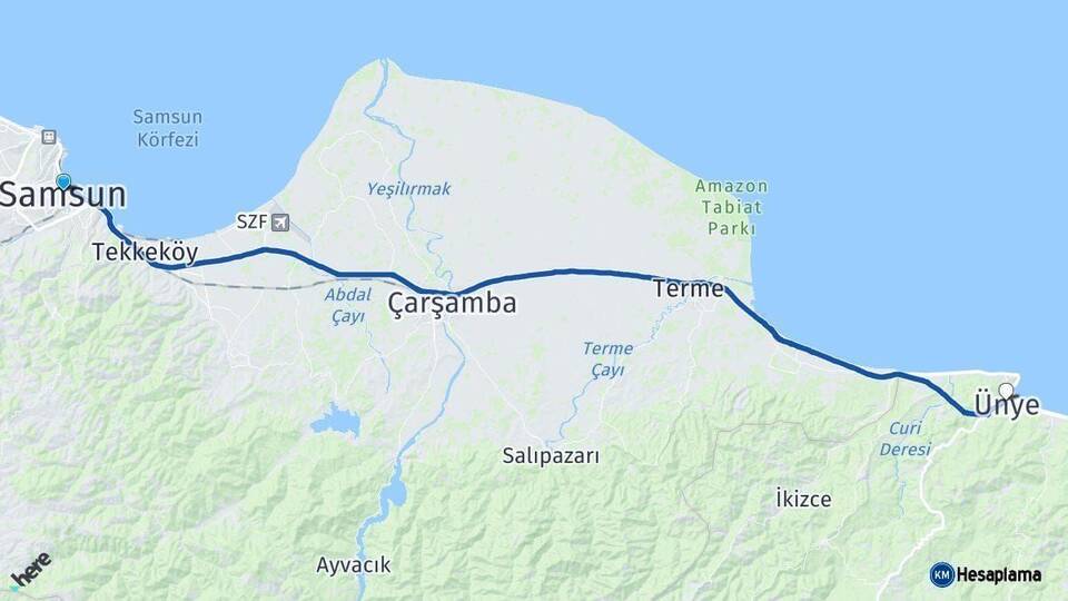Samsun Ünye Ordu Arası Kaç Km - Yol Haritası