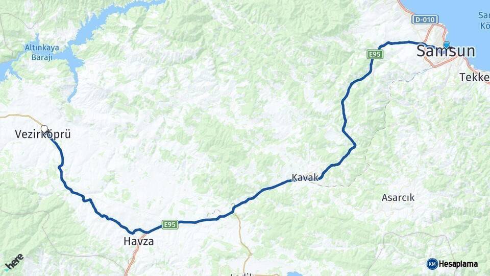 Samsun Vezirköprü Arası Kaç Km - Yol Haritası
