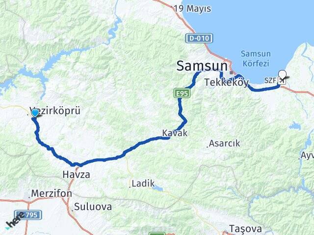 Çakırtaş Çarşamba Havalimanı Arası Kaç Km - Yol Tarifi