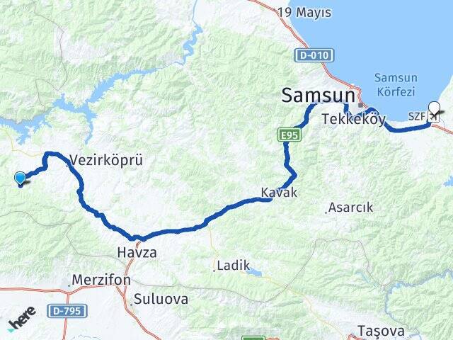 Halkahavlı Çarşamba Havalimanı Arası Kaç Km - Yol Tarifi