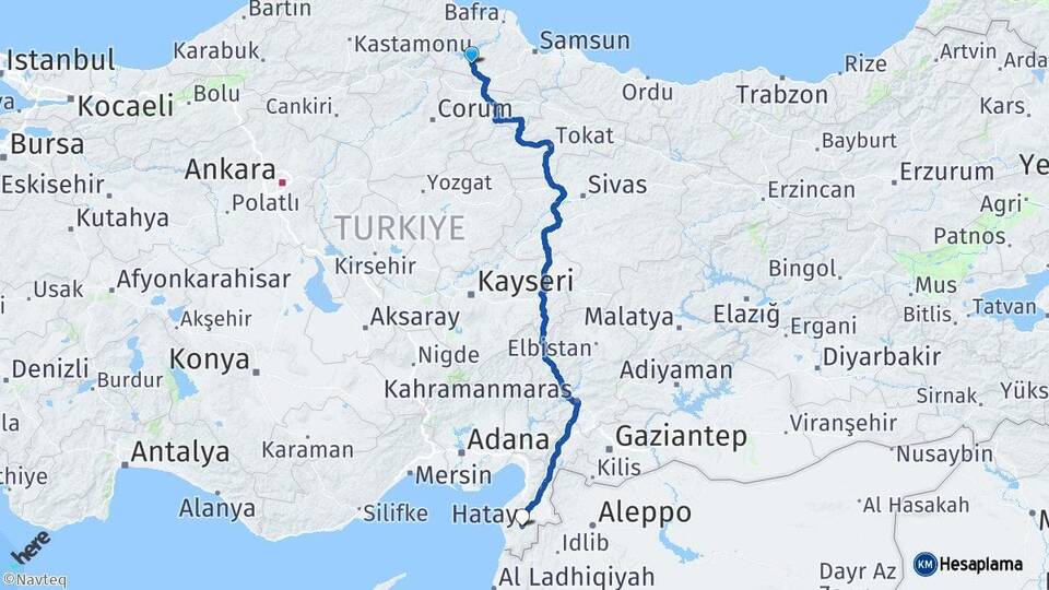 Samsun Vezirköprü Hatay Arası Kaç Km - Yol Haritası