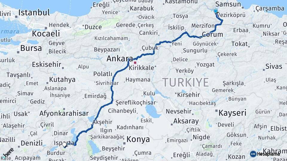 Vezirköprü Isparta Arası Kaç Km - Yol Tarifi