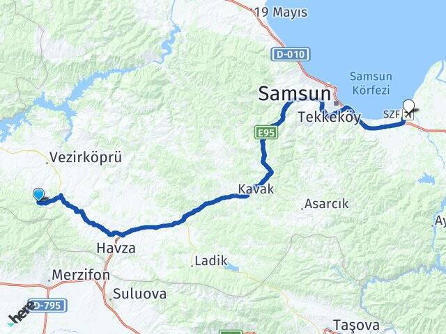 Kadıçayırı Çarşamba Havalimanı Arası Kaç Km - Yol Tarifi