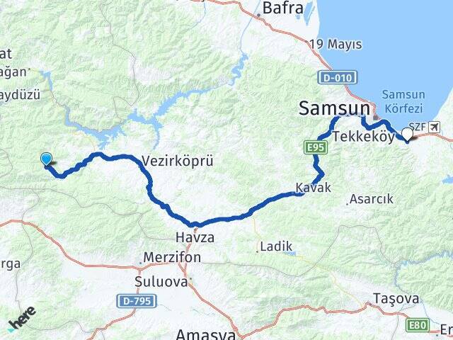 Karaköy Tekkeköy Otobüs Terminali Arası Kaç Km - Yol Tarifi
