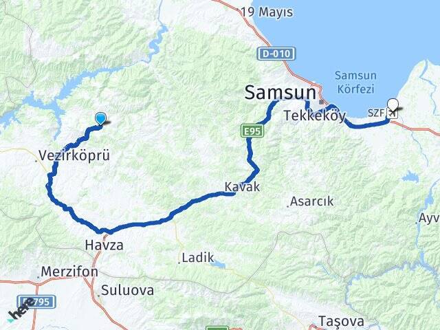 Kuyumcu Çarşamba Havalimanı Arası Kaç Km - Yol Tarifi
