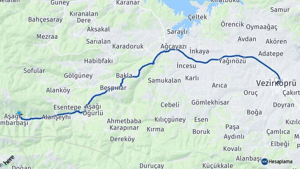 Sarıdibek Vezirköprü Arası Kaç Km - Yol Tarifi