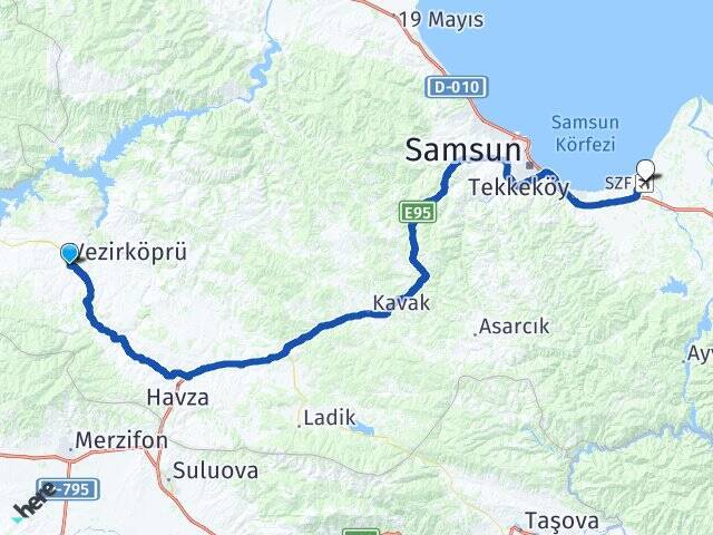 Taşkale Çarşamba Havalimanı Arası Kaç Km - Yol Tarifi