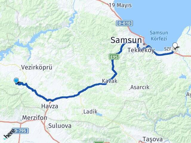 Taşlıyük Çarşamba Havalimanı Arası Kaç Km - Yol Tarifi
