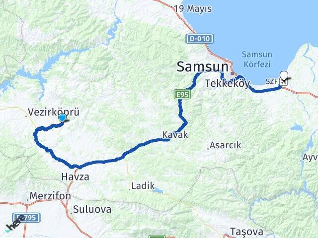 Tekkekıran Çarşamba Havalimanı Arası Kaç Km - Yol Tarifi