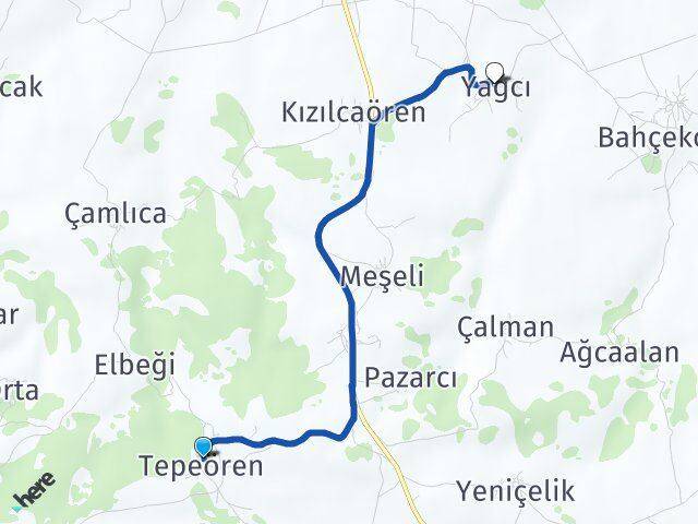 Tepeören Yağcı Arası Kaç Km - Yol Tarifi