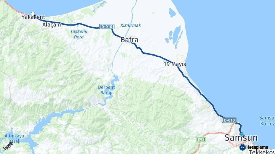 Samsun Yakakent Arası Kaç Km - Yol Haritası