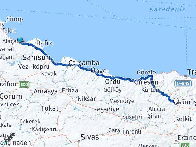 Yakakent Gümüşhane Arası Kaç Km - Yol Tarifi