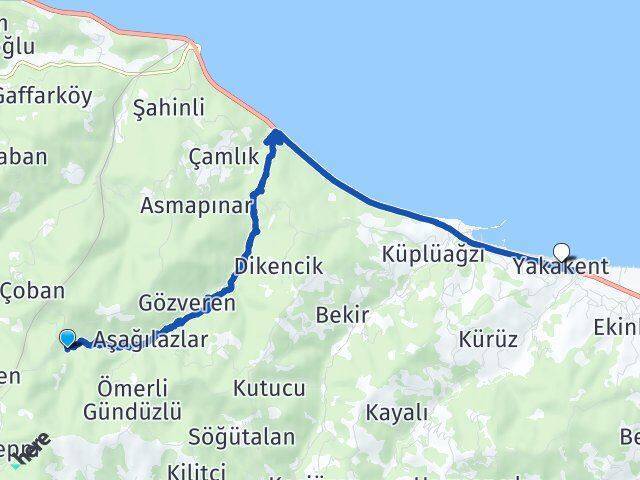 Gündüzlü Yakakent Arası Kaç Km - Yol Tarifi